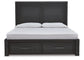 Foyland  Panel Storage Bed With Mirrored Dresser And 2 Nightstands