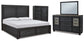 Foyland  Panel Storage Bed With Mirrored Dresser And Chest