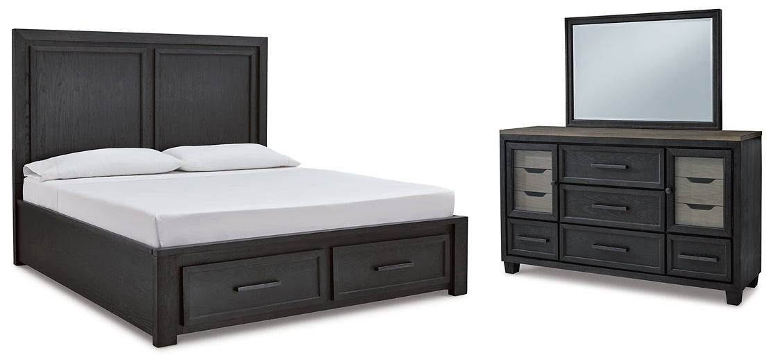 Foyland  Panel Storage Bed With Mirrored Dresser