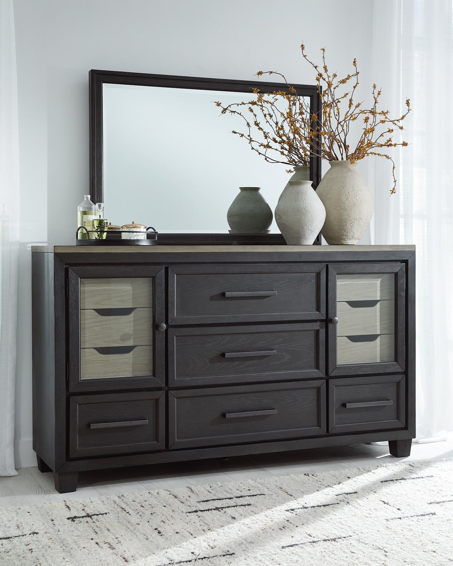 Foyland  Panel Storage Bed With Mirrored Dresser, Chest And Nightstand