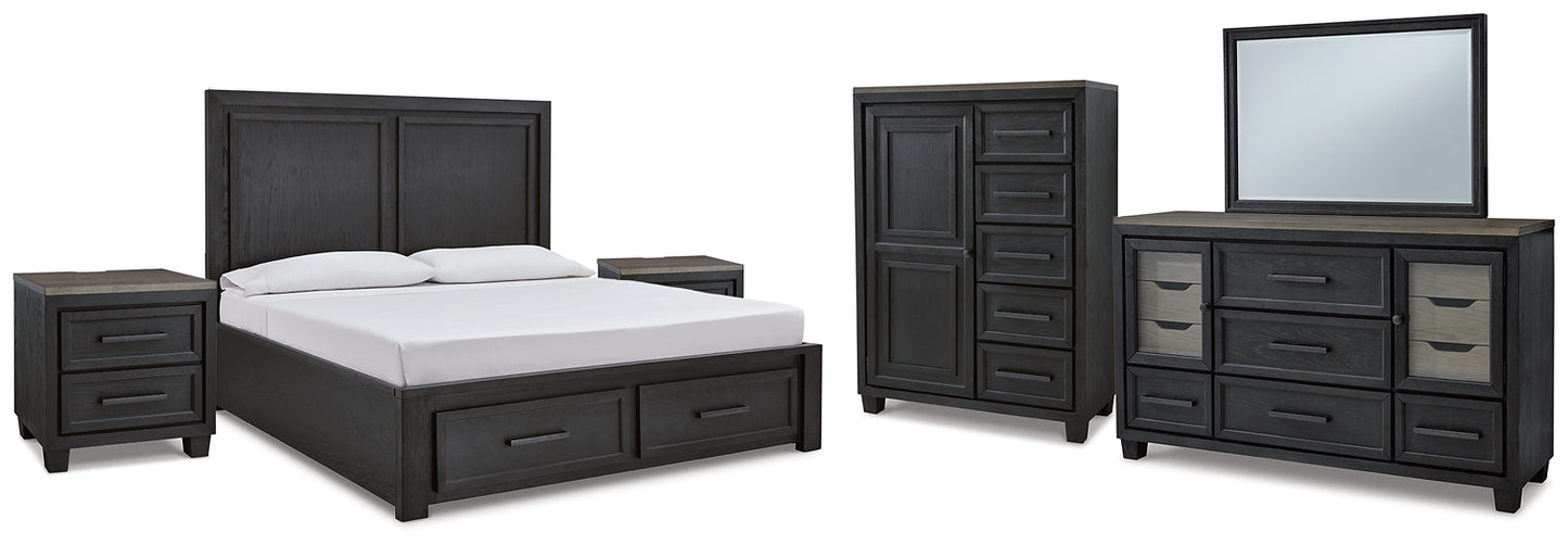 Foyland  Panel Storage Bed With Mirrored Dresser, Chest And 2 Nightstands