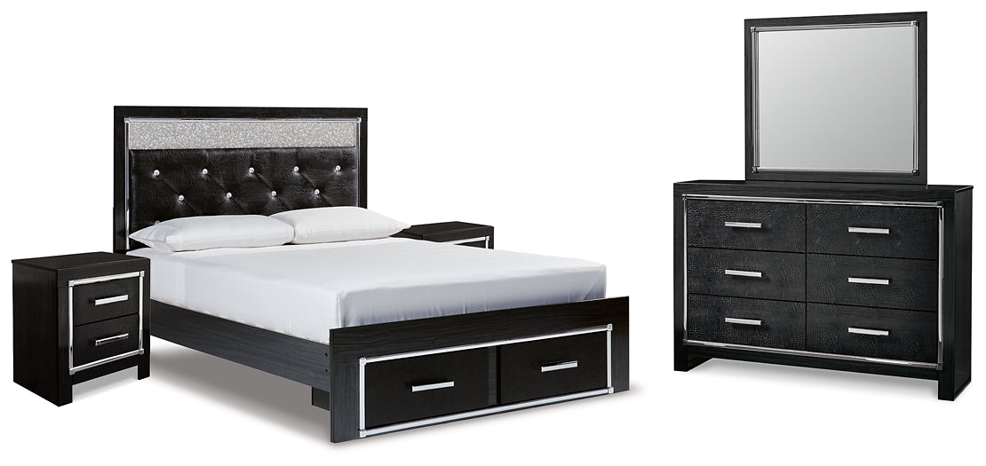 Kaydell  Upholstered Panel Storage Bed With Mirrored Dresser And 2 Nightstands