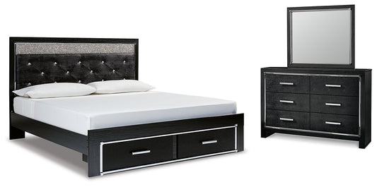 Kaydell  Upholstered Panel Storage Platform Bed With Mirrored Dresser