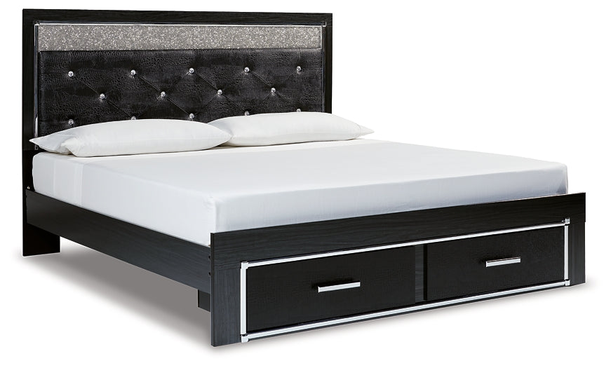 Kaydell  Upholstered Panel Storage Platform Bed With Mirrored Dresser And 2 Nightstands