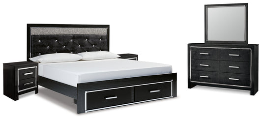 Kaydell  Upholstered Panel Storage Platform Bed With Mirrored Dresser And 2 Nightstands