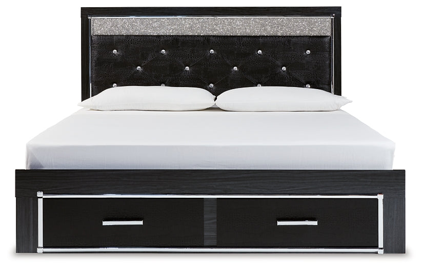 Kaydell  Upholstered Panel Storage Platform Bed With Mirrored Dresser And 2 Nightstands