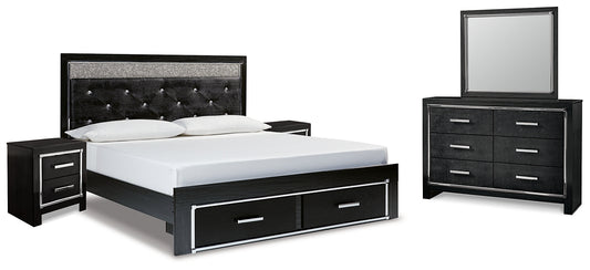 Kaydell  Upholstered Panel Storage Bed With Mirrored Dresser And 2 Nightstands