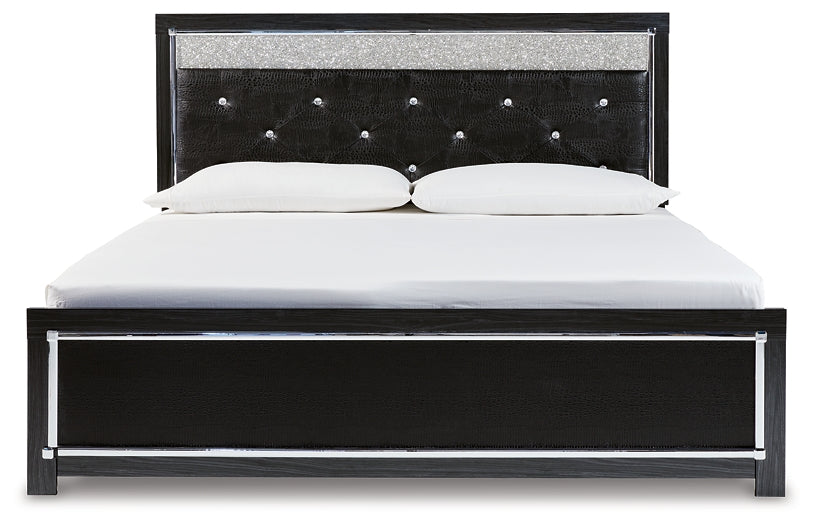 Kaydell  Upholstered Panel Platform Bed With Mirrored Dresser And 2 Nightstands