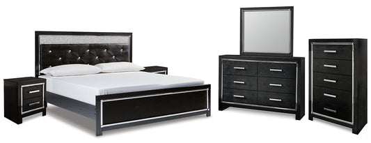 Kaydell  Upholstered Panel Platform Bed With Mirrored Dresser, Chest And 2 Nightstands