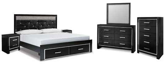 Kaydell  Upholstered Panel Storage Bed With Mirrored Dresser, Chest And 2 Nightstands