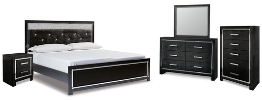 Kaydell  Upholstered Panel Bed With Mirrored Dresser, Chest And Nightstand