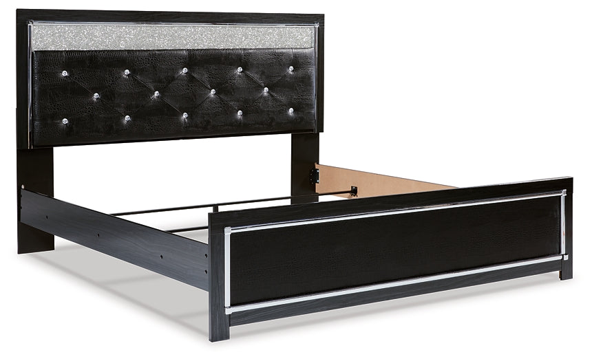 Kaydell  Upholstered Panel Platform Bed With Mirrored Dresser, Chest And Nightstand