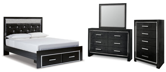 Kaydell  Upholstered Panel Storage Bed With Mirrored Dresser And Chest