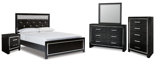 Kaydell  Upholstered Panel Bed With Mirrored Dresser, Chest And Nightstand