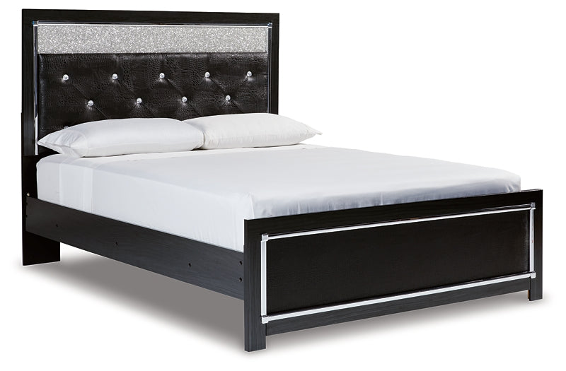 Kaydell  Upholstered Panel Bed With Mirrored Dresser And 2 Nightstands