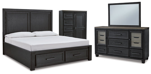 Foyland California  Panel Storage Bed With Mirrored Dresser And Chest