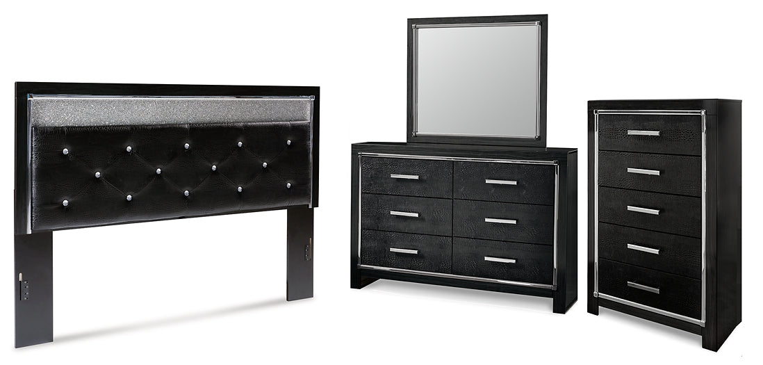 Kaydell  Upholstered Panel Headboard With Mirrored Dresser And Chest