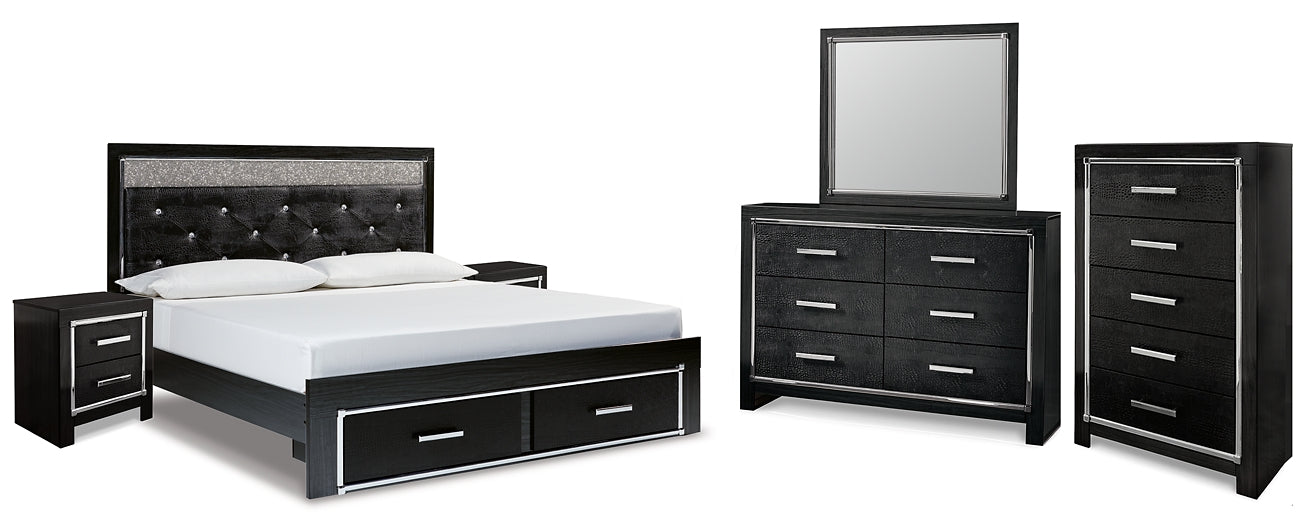 Kaydell  Upholstered Panel Storage Platform Bed With Mirrored Dresser, Chest And 2 Nightstands