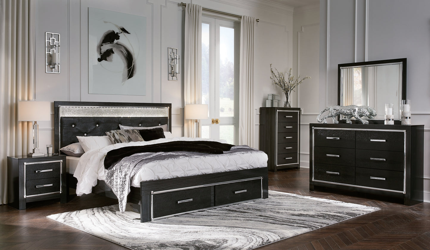 Kaydell  Upholstered Panel Storage Platform Bed With Mirrored Dresser, Chest And 2 Nightstands