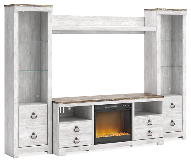 Willowton 4-Piece Entertainment Center with Electric Fireplace