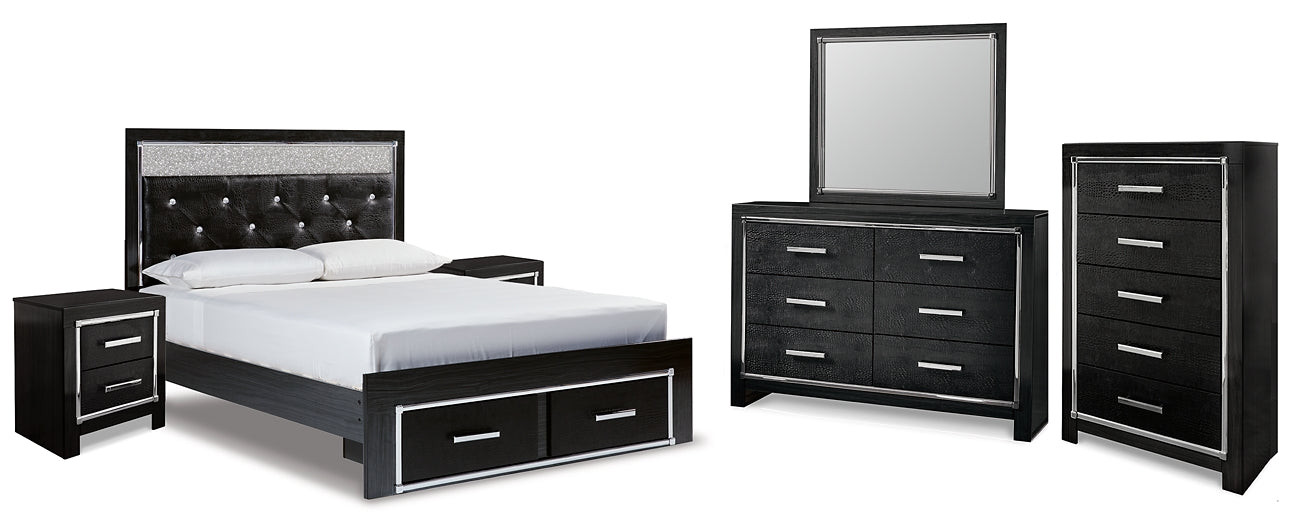 Kaydell  Upholstered Panel Storage Platform Bed With Mirrored Dresser, Chest And 2 Nightstands