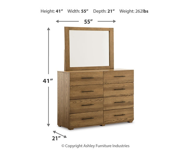 Dakmore  Upholstered Bed With Mirrored Dresser And Chest