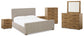 Dakmore California  Upholstered Bed With Mirrored Dresser, Chest And 2 Nightstands