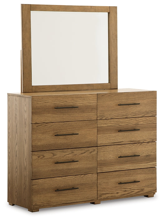 Dakmore  Upholstered Bed With Mirrored Dresser, Chest And Nightstand