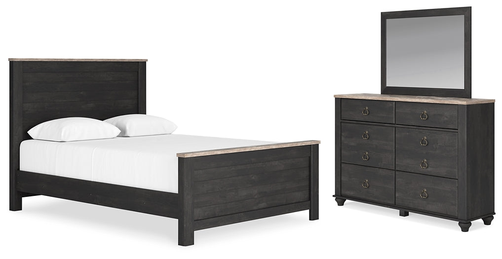 Nanforth  Panel Bed With Mirrored Dresser