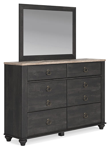 Nanforth  Panel Bed With Mirrored Dresser