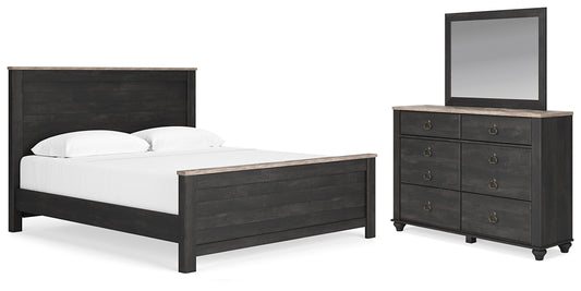 Nanforth  Panel Bed With Mirrored Dresser