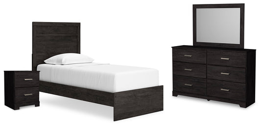 Belachime  Panel Bed With Mirrored Dresser And Nightstand