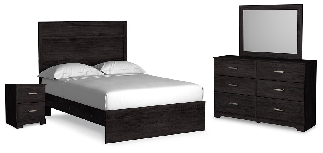 Belachime  Panel Bed With Mirrored Dresser And Nightstand