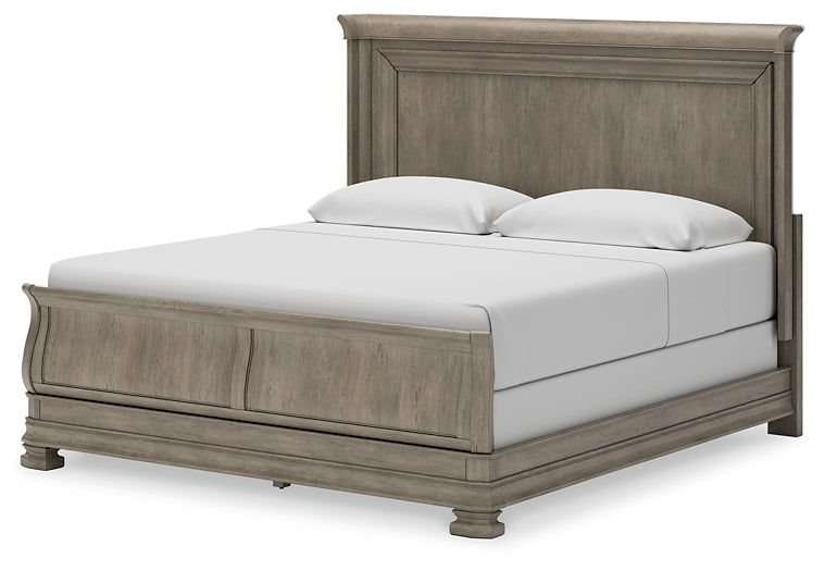 Lexorne California  Sleigh Bed With Mirrored Dresser, Chest And 2 Nightstands