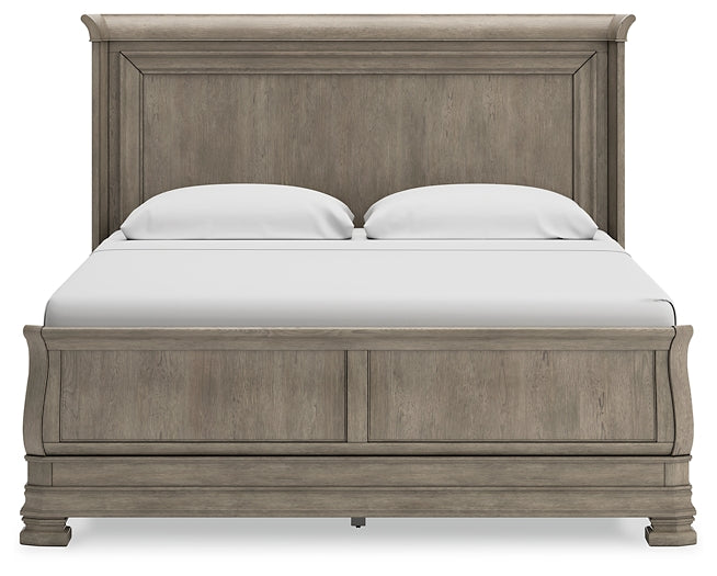 Lexorne California  Sleigh Bed With Mirrored Dresser, Chest And 2 Nightstands