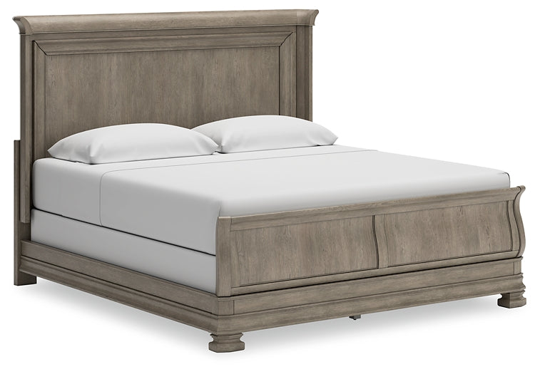 Lexorne California  Sleigh Bed With Mirrored Dresser, Chest And 2 Nightstands