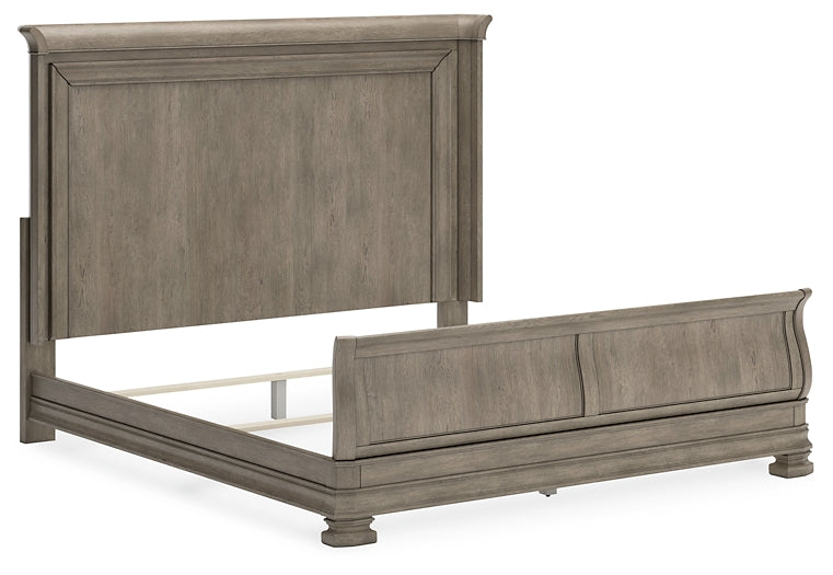 Lexorne California  Sleigh Bed With Mirrored Dresser, Chest And 2 Nightstands