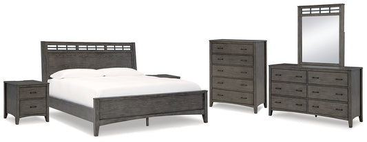 Montillan  Panel Bed With Mirrored Dresser, Chest And 2 Nightstands