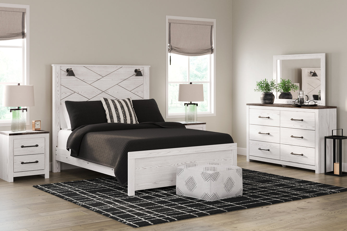 Gerridan  Panel Bed With Mirrored Dresser