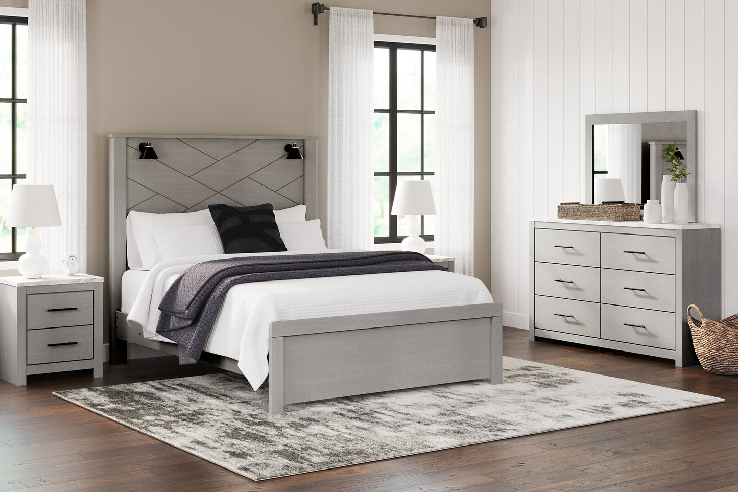 Cottonburg  Panel Bed With Mirrored Dresser