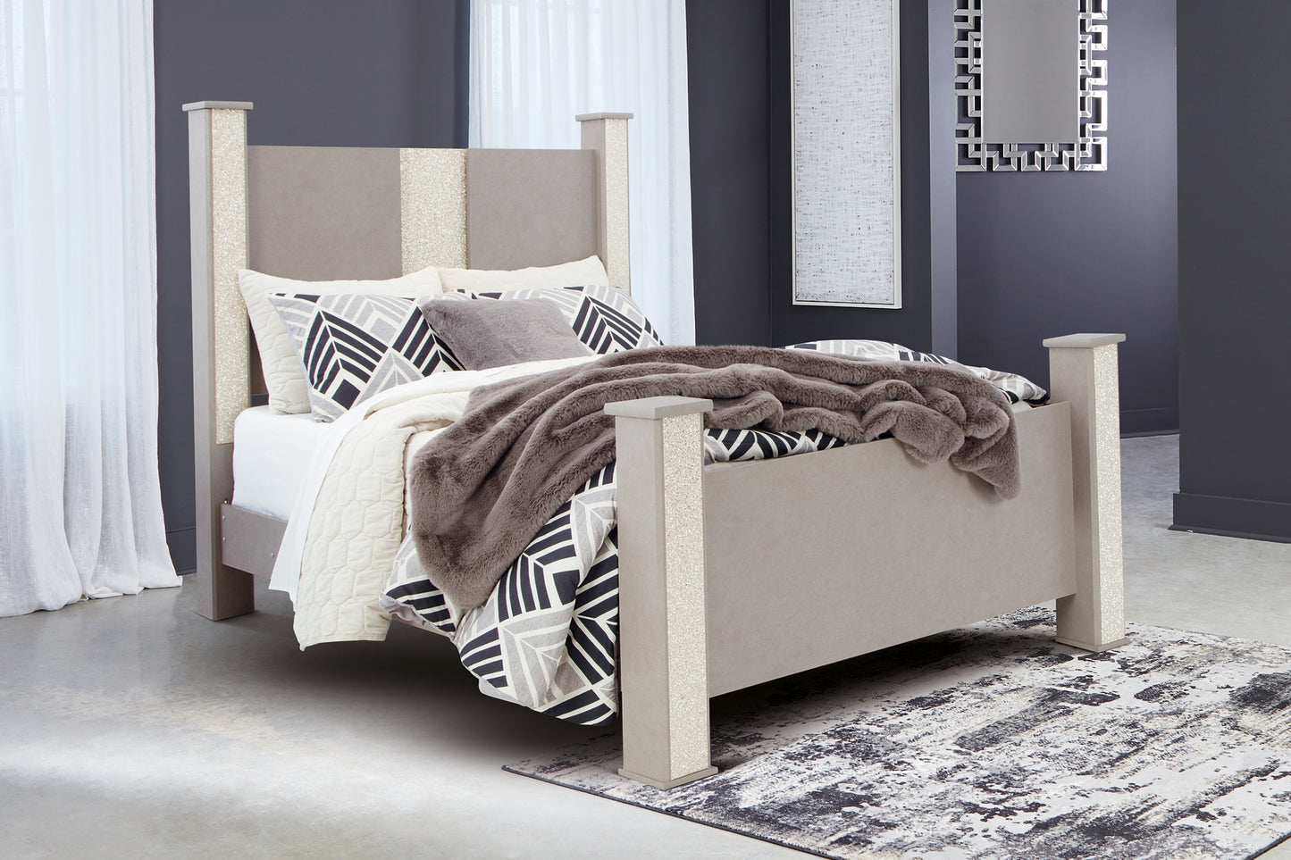 Surancha  Poster Bed With Mirrored Dresser