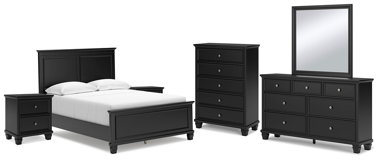 Lanolee  Panel Bed With Mirrored Dresser, Chest And 2 Nightstands