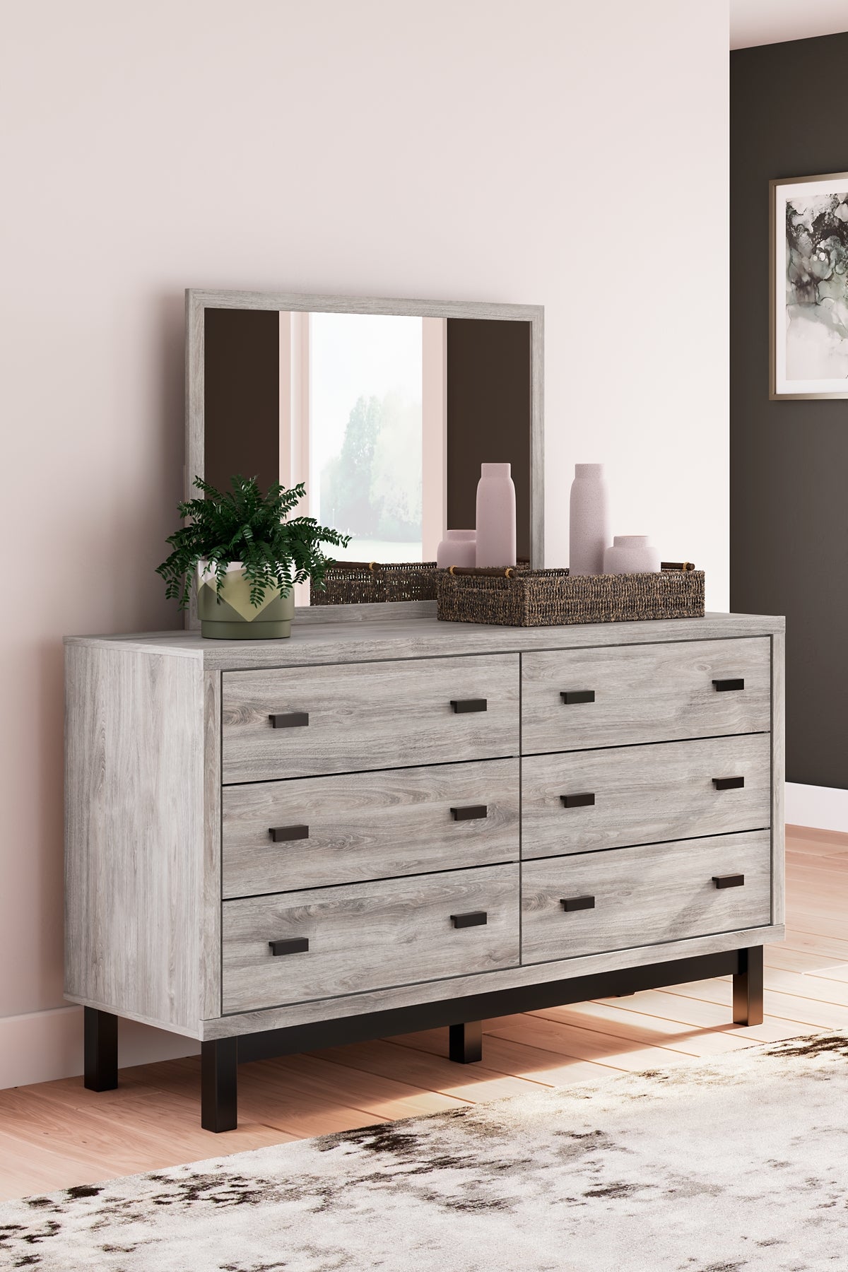 Vessalli  Panel Bed With Mirrored Dresser, Chest And 2 Nightstands