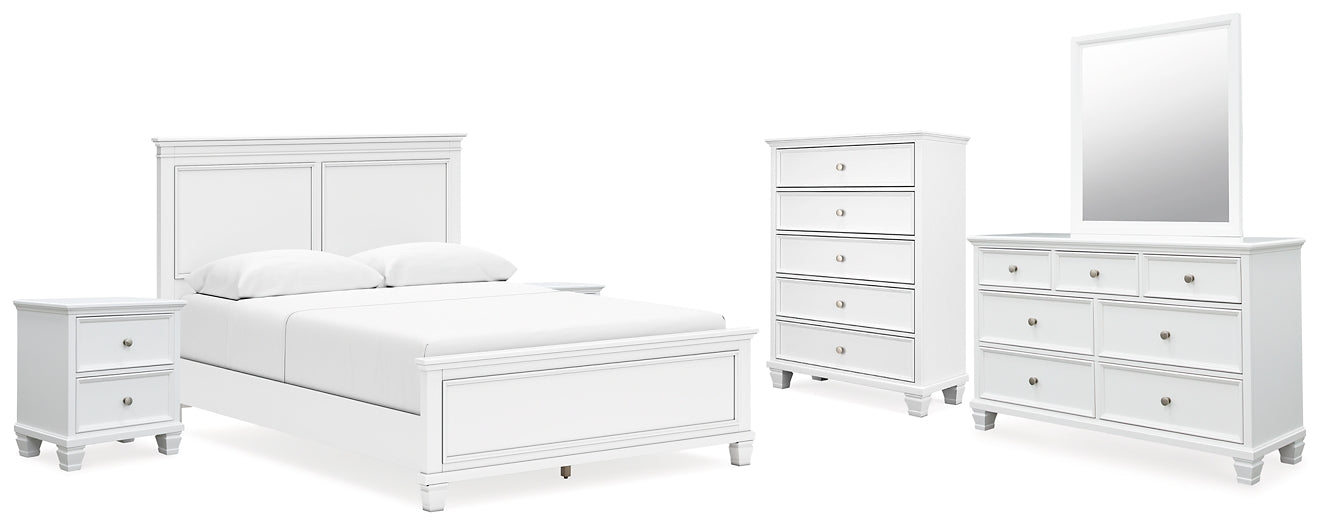 Fortman  Panel Bed With Mirrored Dresser, Chest And 2 Nightstands