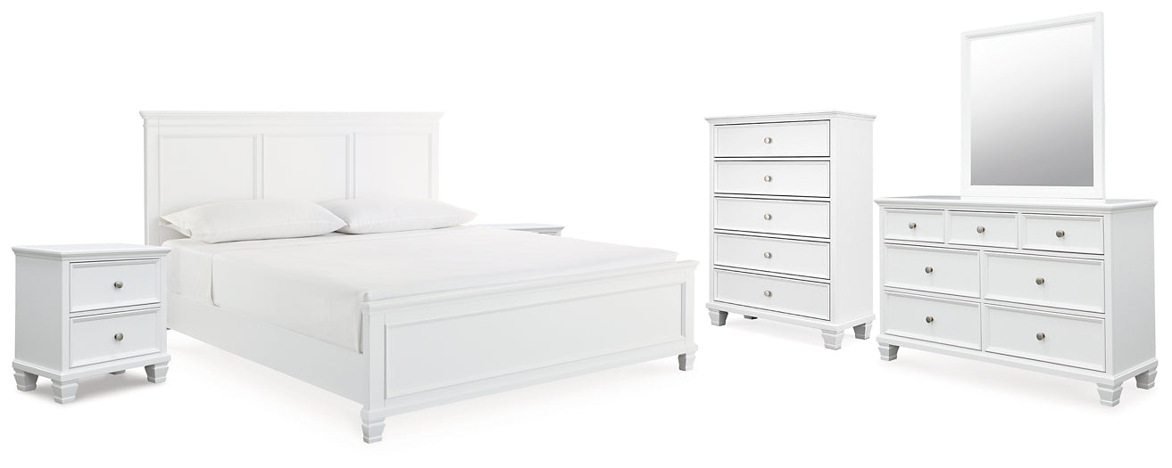 Fortman  Panel Bed With Mirrored Dresser, Chest And 2 Nightstands