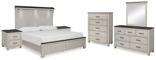 Darborn  Panel Bed With Mirrored Dresser, Chest And 2 Nightstands