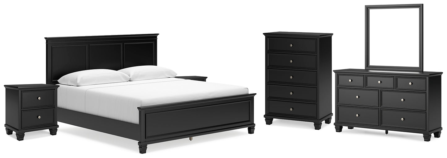 Lanolee  Panel Bed With Mirrored Dresser, Chest And 2 Nightstands