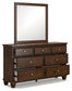 Danabrin California  Panel Bed With Mirrored Dresser, Chest And 2 Nightstands