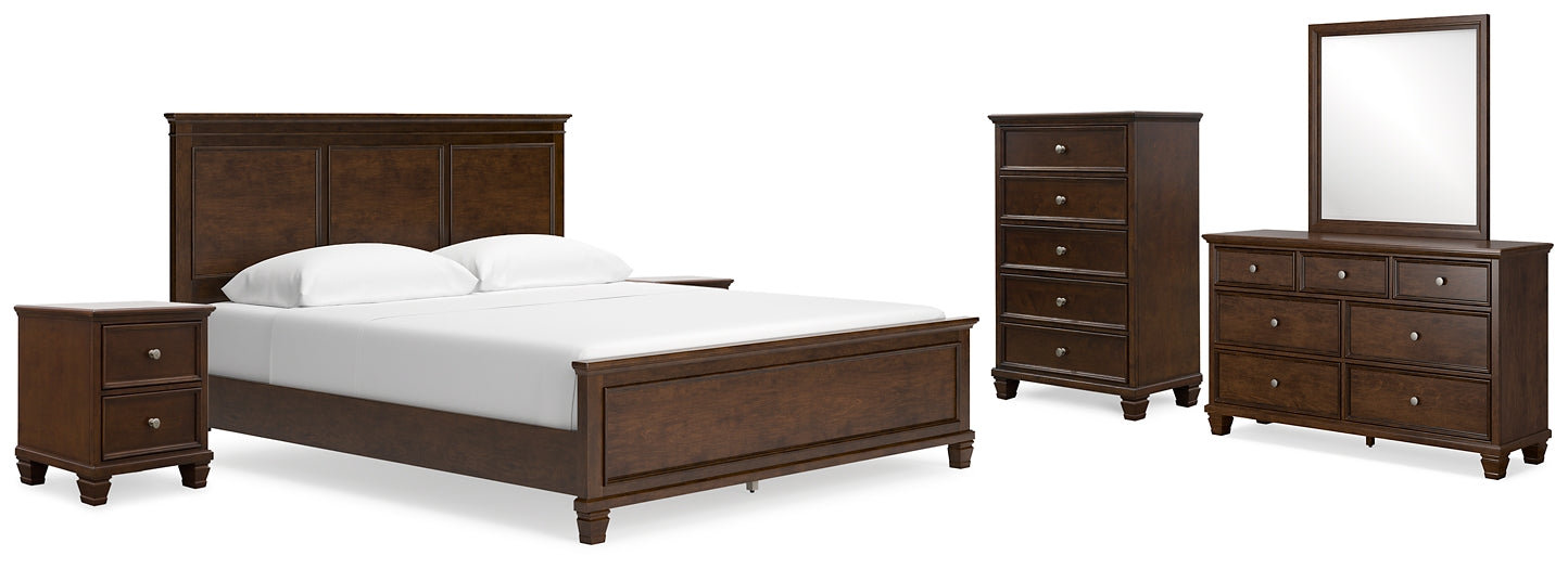 Danabrin California  Panel Bed With Mirrored Dresser, Chest And 2 Nightstands