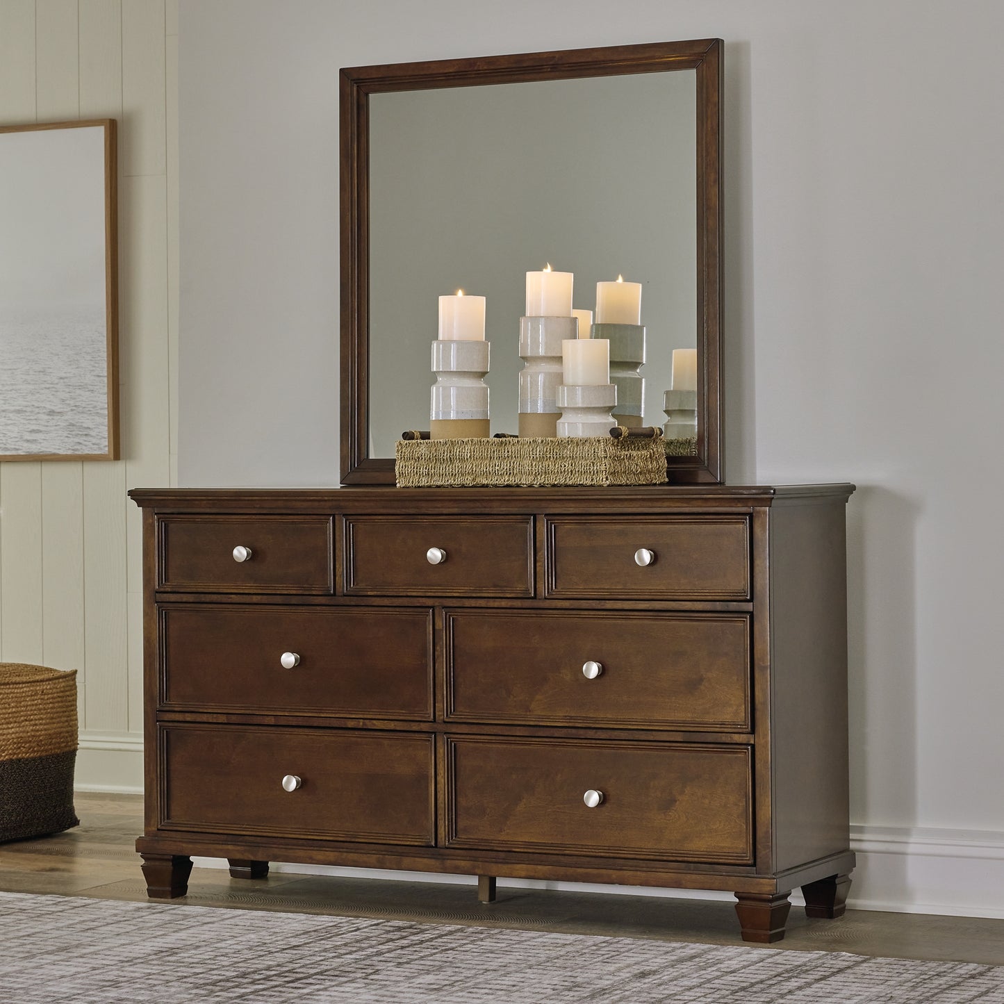 Danabrin California  Panel Bed With Mirrored Dresser, Chest And 2 Nightstands